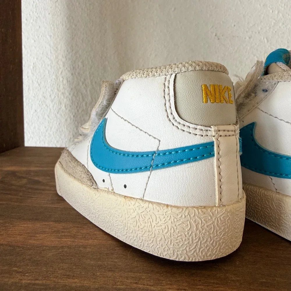 Nike Blazer Mid '77 TD Toddler Sneakers Size 4C White Blue Yellow DA4088-107
